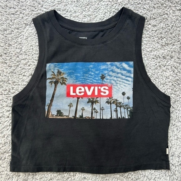 Levi's Top Womens Extra Small Cropped Tank Palm Trees Clouds Party Concert Sky - Picture 1 of 3